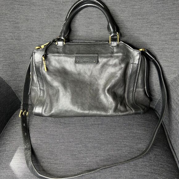 Fossil Handbags - Fossil Logan Black Leather Satchel Shoulder Bag Crossbody Purse With Strap